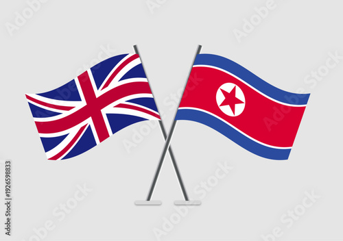United Kingdom and North Korea vector flags paired in official graphic pose