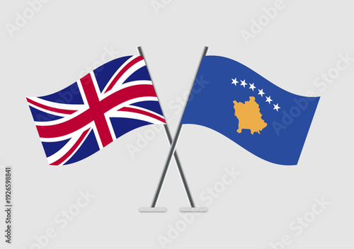 United Kingdom and Kosovo vector flags in minimal crossed perspective