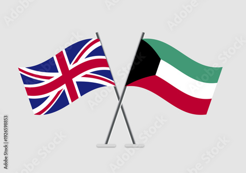 United Kingdom and Kuwait vector flags art in symbolic vector frame