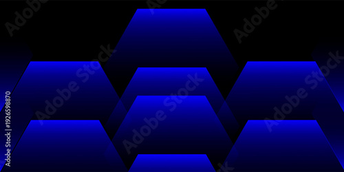 Abstract Futuristic Blue Light Tunnel with Geometric Glowing Shapes on Black Background