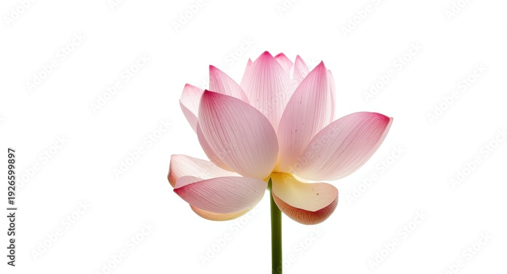 Fototapeta premium Isolated lotus flower with subtle reflections on a white background