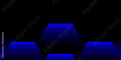 Abstract Futuristic Blue Light Tunnel with Geometric Glowing Shapes on Black Background