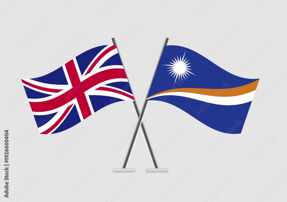 Fototapeta premium United Kingdom and Marshall Islands vector flags in vector-art classic format