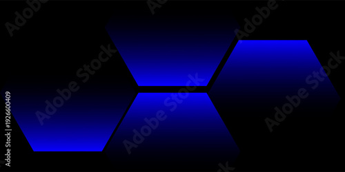 Abstract Futuristic Blue Light Tunnel with Geometric Glowing Shapes on Black Background