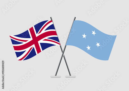 United Kingdom and Micronesia, Federated States vector flags with minimal line and shade
