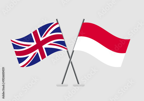United Kingdom and Monaco vector flags visual for thematic decor