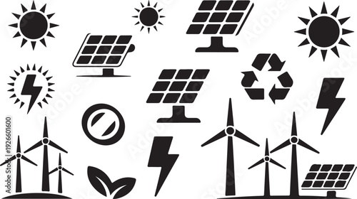 Black and white of renewable energy sources solar panels