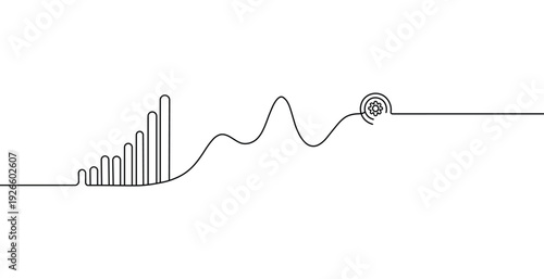Simple line graph illustration showing data trend and gear symbol on a white background