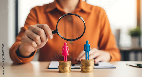 Business people analyzing data with magnifying glass