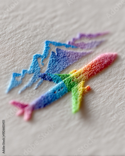 Embossed Rainbow Airplane and Mountain Paper Art