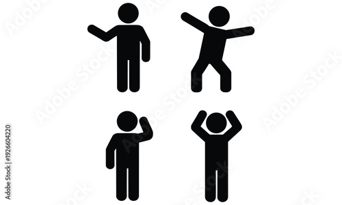 Simple vector illustration of people celebrating with various gestures and movements in a joyful lively design on a white background for diverse graphic uses.