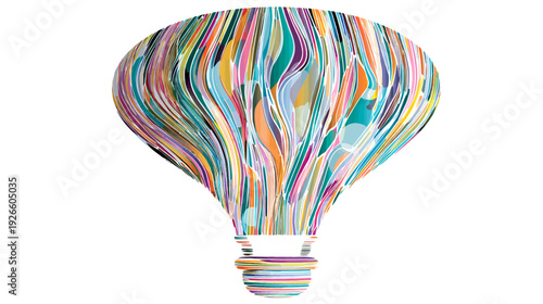 Colorful hot air balloon rendered with a mosaic pattern of swirling, vertical, multi-colored lines