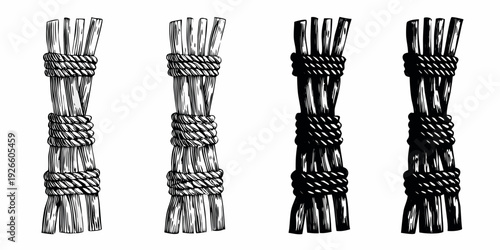 Four bundles of wheat or straw tied with rope illustration style