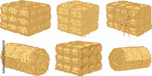 Six rectangular hay bales arranged on a white background