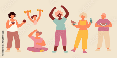 Diverse group of people exercising and practicing mindful wellness activities