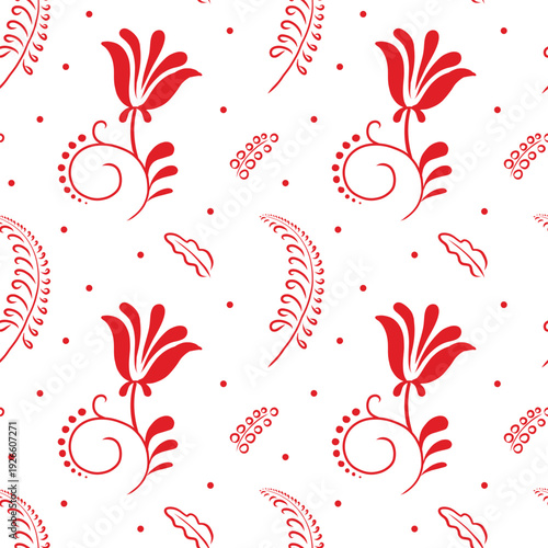 Wedding seamless pattern, Russian folk, Slavic wedding, a la Rus, red, vector
