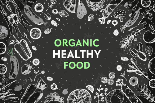 Organic and healthy food a sketched illustration with various produce