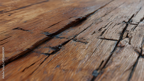 The hardwood flooring is in disrepair and has buckling, cracking, and staining due to water damage. Warped planks, peeled finish, and a visible gap are present on the floor that is damaged.