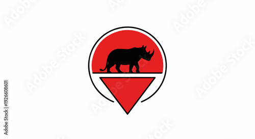 Rhino Silhouette on Red Circle and Triangle, Symbolizing Wildlife Protection and Strength
