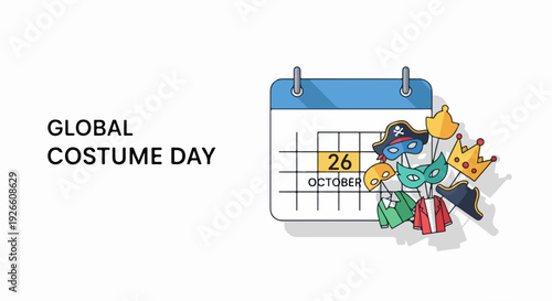 Global Costume Day Calendar and Assorted Costumes, Celebrating October 26th Event