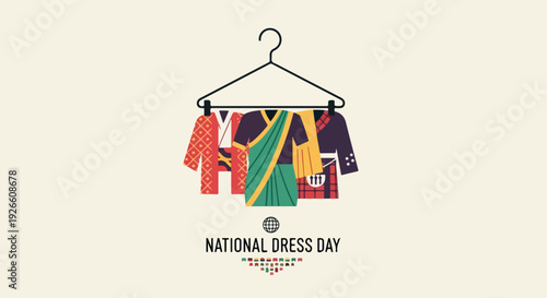 National Dress Day: Various Cultural Attires Hanging on a Hanger, Celebrating Diversity