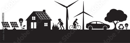 Eco friendly on white background solar panels wind turbines