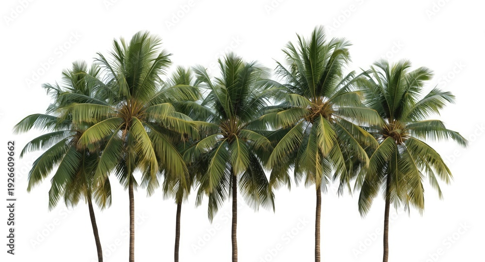 Obraz premium Set of coconut palm trees isolated on white background with alpha transparency