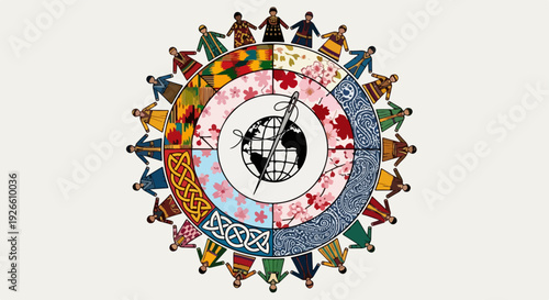 Diverse people holding hands in a circle, representing global unity and fashion heritage