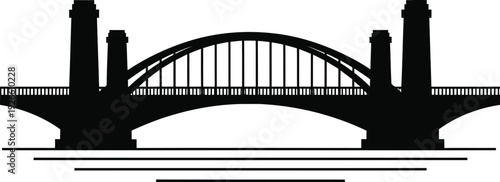 Black silhouette of a bridge with arches and towers