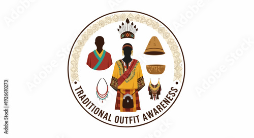 Traditional Outfit Awareness Symbol with Native American and Tribal Attire Elements