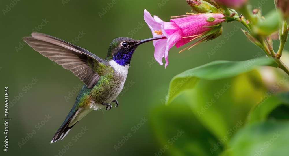 Obraz premium Sparkling violetear hummingbird feeding on nectar in natural habitat
