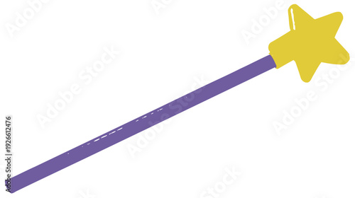 A whimsical depiction of a magic wand in a hand-drawn style with a star at its tip