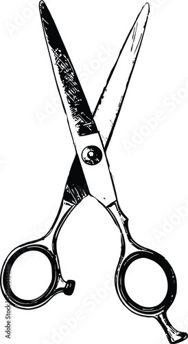Scissors vector illustration, barber cutting tool icon, hair salon equipment symbol, vintage tailoring scissors isolated on white background