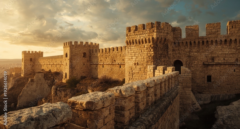 Fototapeta premium Medieval fortress walls linked to Crusader occupation with massive stone formations