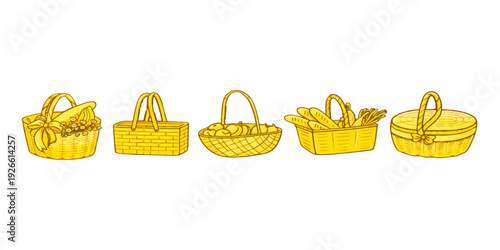 Hand holding a colorful yellow paper shopping bag isolated on a white background for a fashion sale or summer holiday gift