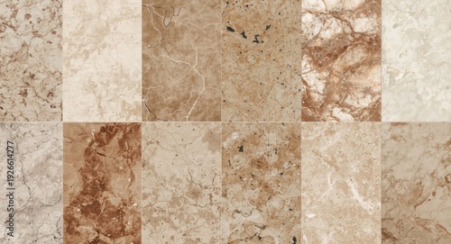 Textured marble and ceramic tile surfaces combined for interior design backdrops