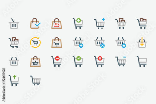 Shopping Carts and Baskets Color Icon Set