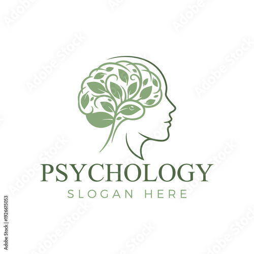Professional psychology logo with green brain and leaves