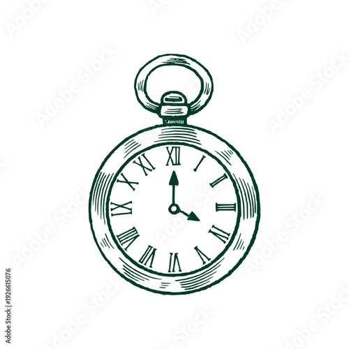 Antique Pocket Watch Engraved Western Style Vector Illustration