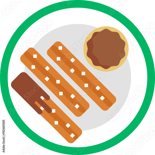 A traditional Spanish fried-dough pastry, typically long and ridged, often served with sugar and hot chocolate.