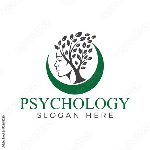 Professional psychology logo with tree and human face in green