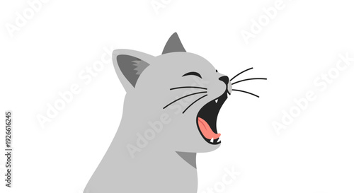 Cute Grey Cat Yawning, Feeling Sleepy