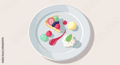 A Delightful Illustration of a Fruity Dessert Presented on a Clean White Plate