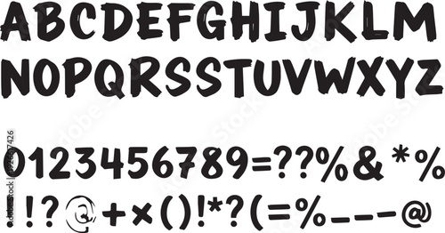 Typography alphabet set with letters, numbers and punctuation on white background