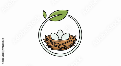 Nature's Nest with Eggs and Leaf Icon, symbolizing new beginnings, growth, and sustainability