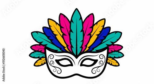 Vibrant Venetian masquerade mask with colorful feathers, perfect for carnival and festive celebrations