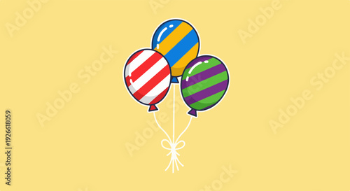 Three colorful striped balloons tied with a bow, perfect for birthdays and party decorations