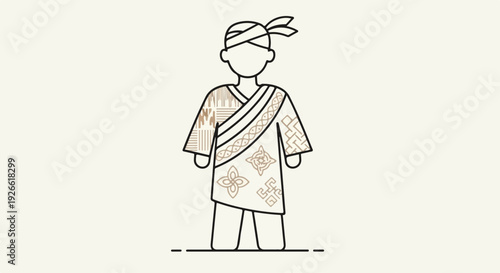 Traditional Japanese Man in Kimono with Geometric Patterns, Minimalist Line Art Illustration