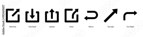 Sharing and Redirection web banner featuring Maximize, Download, Upload, Share, Return, Top Right, and Turn Right, representing sharing, file flow, and directional navigation in digital systems.
