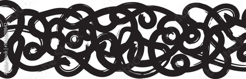 Modern artistic black swirling curl pattern on white background for design